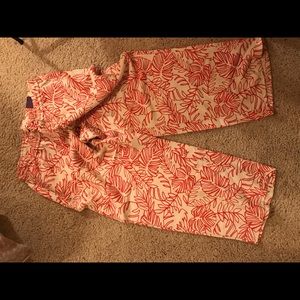 Linen pants with orange fern print